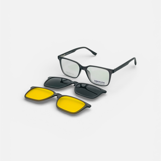 Spexone spexmark LA005 Premium 3-in-1 Magnetic Clip-on Eyeglasses Gray in square shape