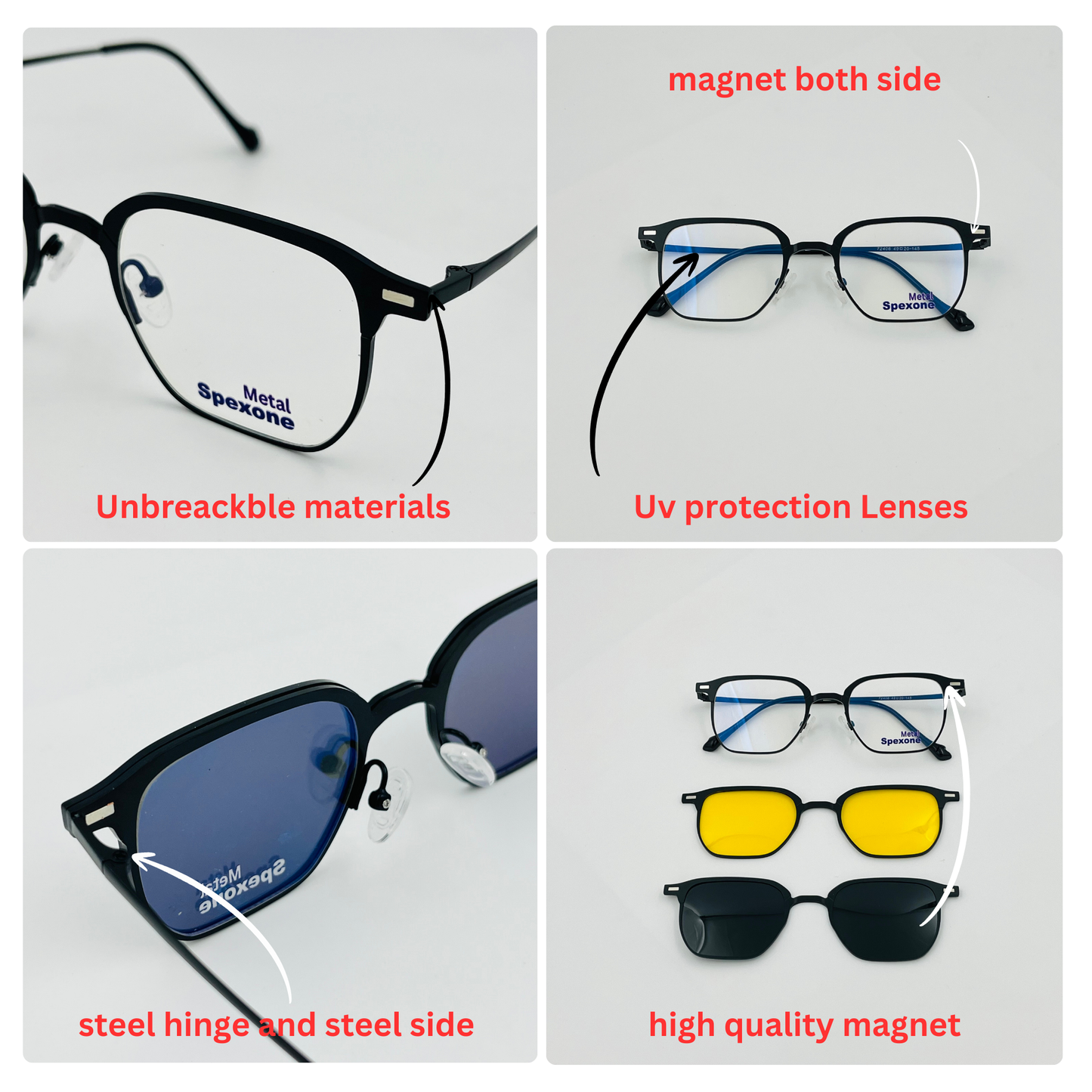 Spexone 3-in-1 Magnetic Clip-On Eyeglasses – Polarized UV Sunglasses