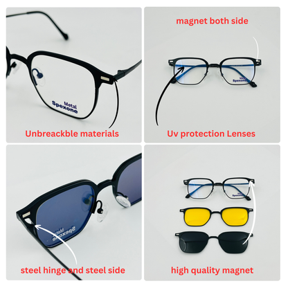 Spexone 3-in-1 Magnetic Clip-On Eyeglasses – Polarized UV Sunglasses