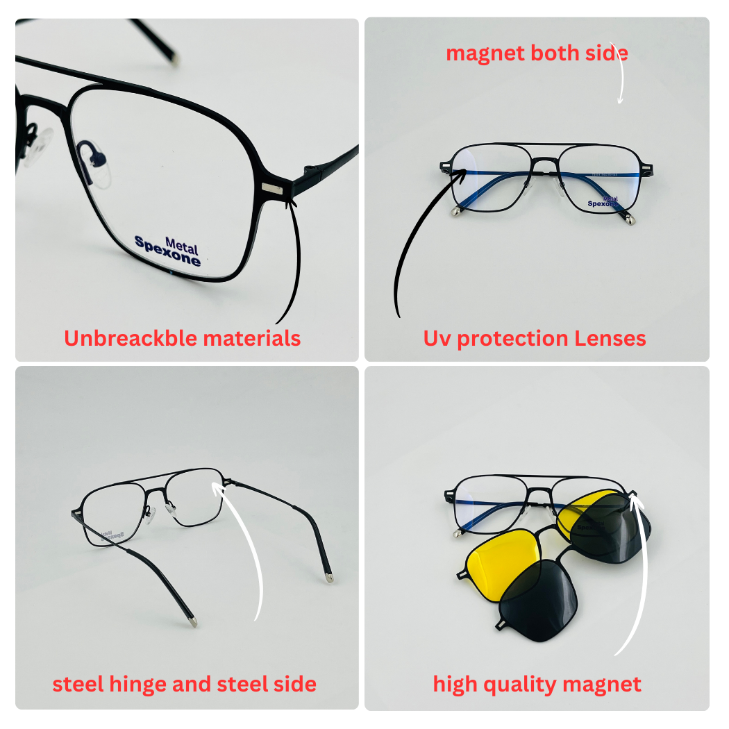 Spexone 3-in-1 Magnetic Clip-On Eyeglasses – Polarized UV Sunglasses