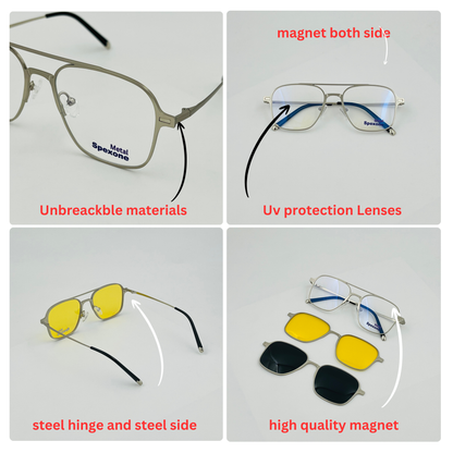 Spexone 3-in-1 Magnetic Clip-On Eyeglasses – Polarized UV Sunglasses