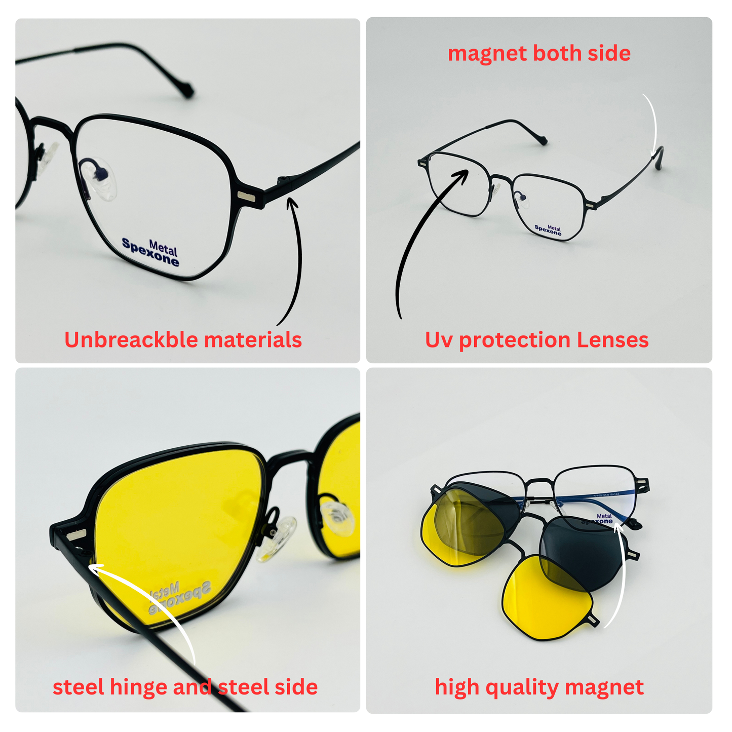 Spexone 3-in-1 Magnetic Clip-On Eyeglasses – Polarized UV Sunglasses