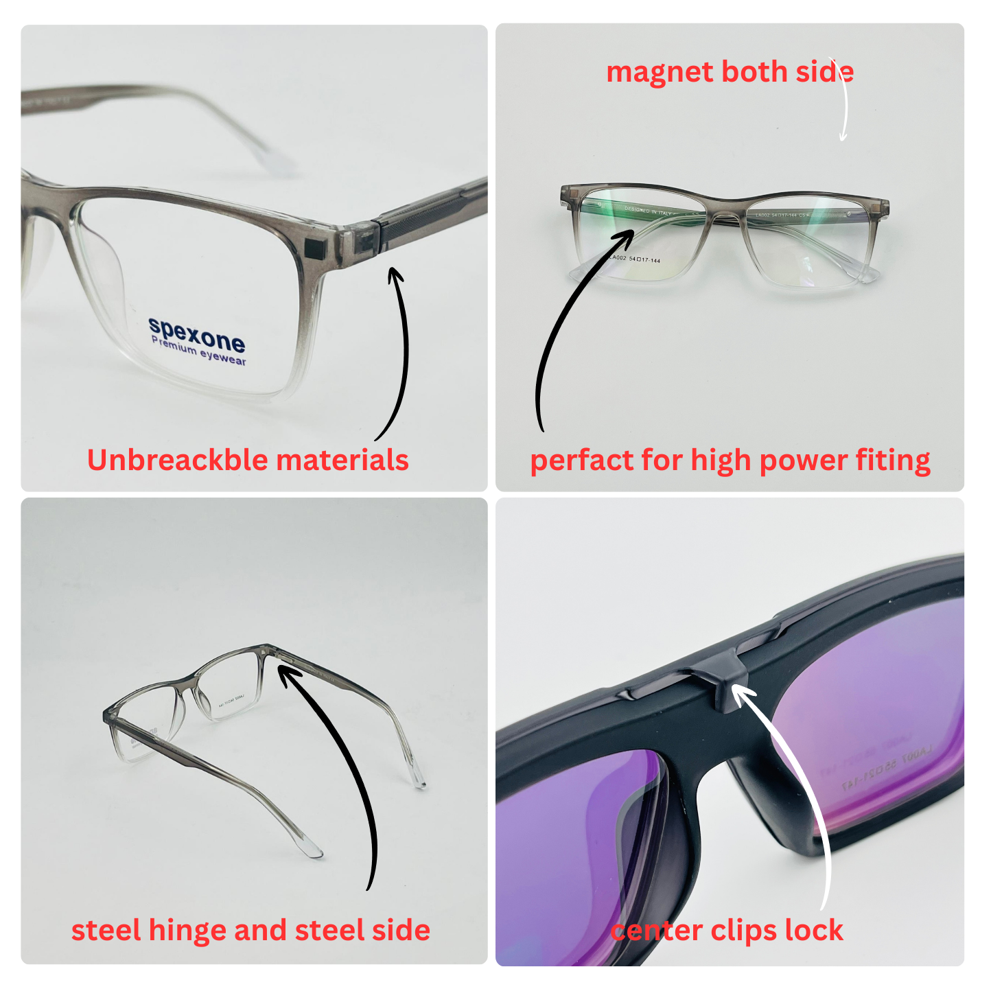 Spexone 3-in-1 Magnetic Clip-On Eyeglasses – Polarized UV Sunglasses