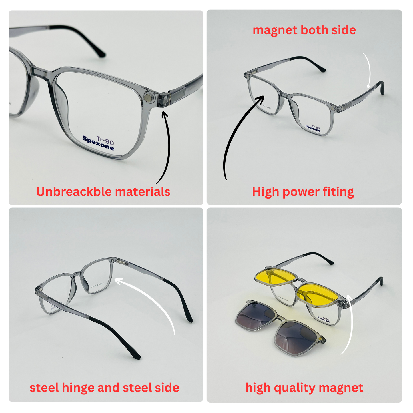 Spexone 3-in-1 Magnetic Clip-On Eyeglasses – Polarized UV Sunglasses