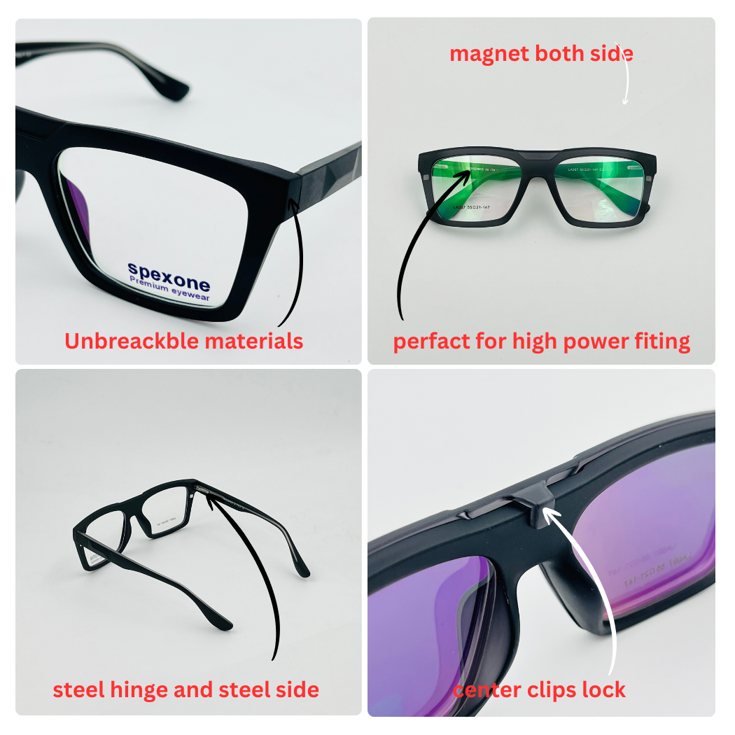 Spexone 3-in-1 Magnetic Clip-On Eyeglasses – Polarized UV Sunglasses