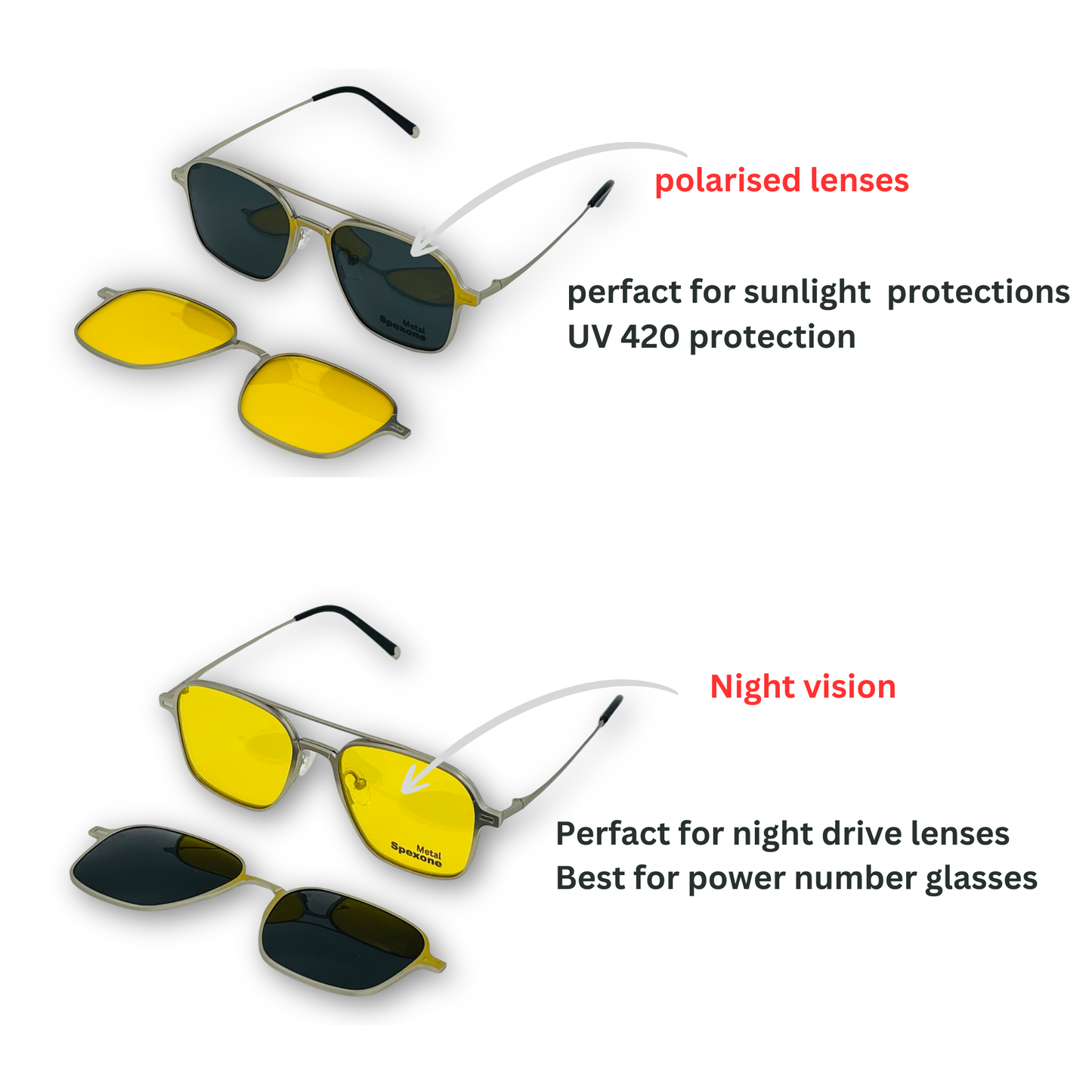 Spexone 3-in-1 Magnetic Clip-On Eyeglasses – Polarized UV Sunglasses