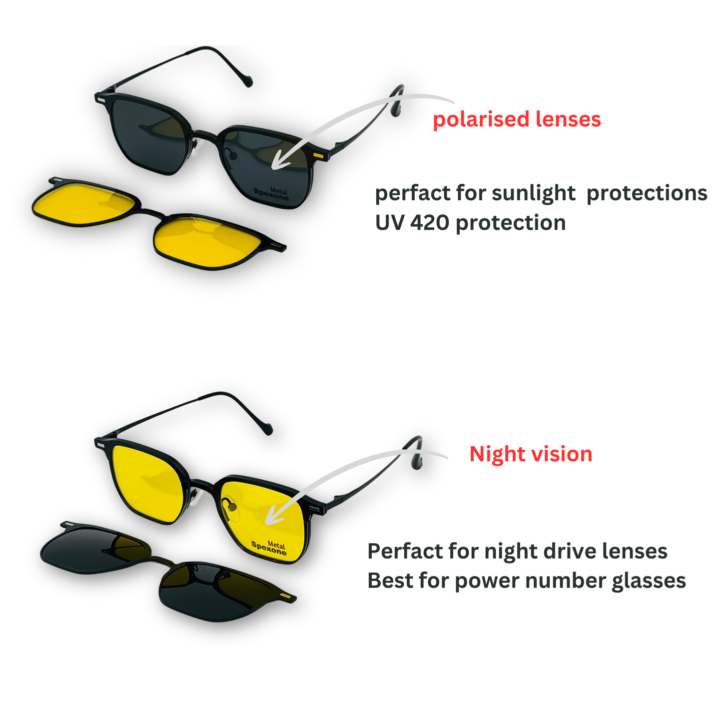 Spexone 3-in-1 Magnetic Clip-On Eyeglasses – Polarized UV Sunglasses
