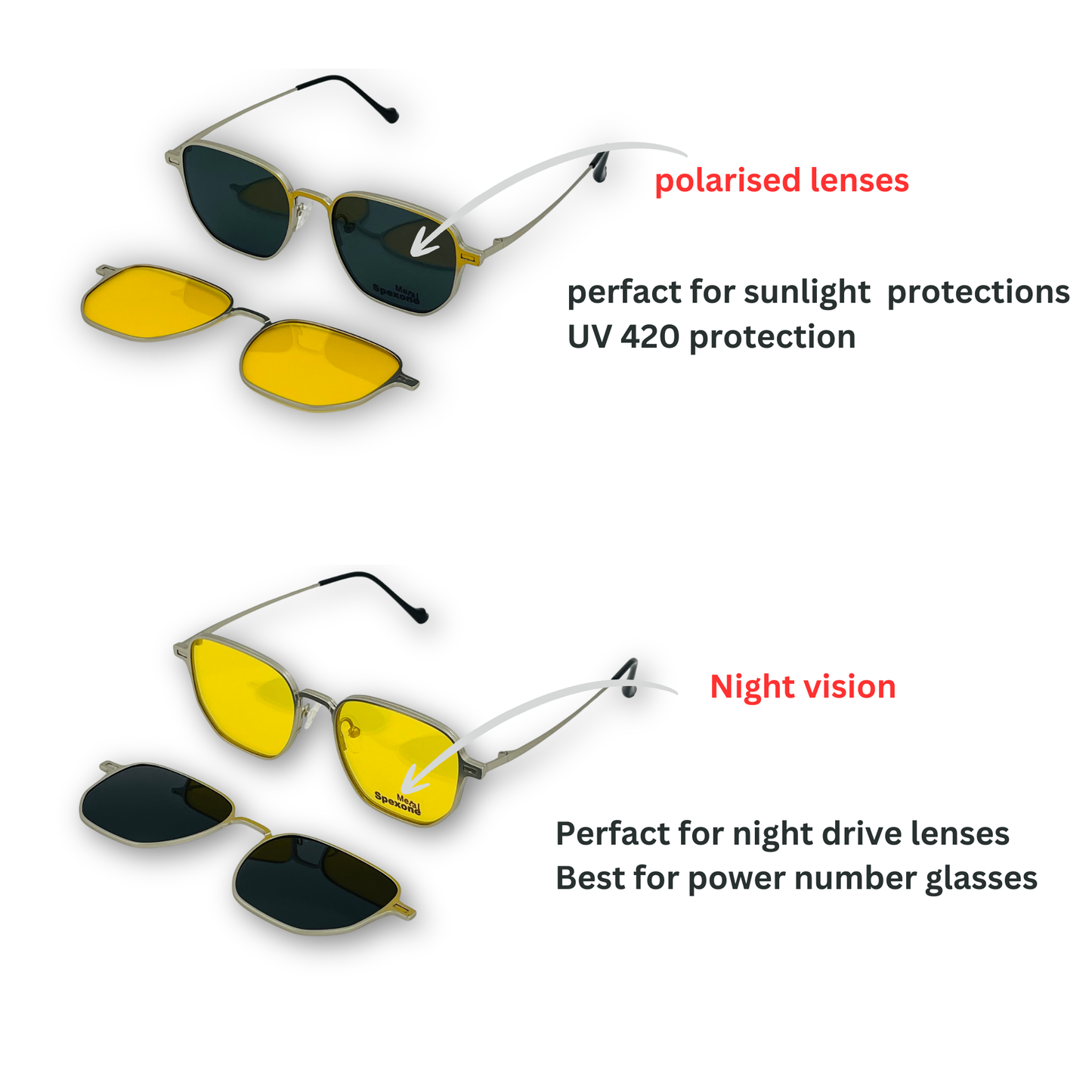 Spexone 3-in-1 Magnetic Clip-On Eyeglasses – Polarized UV Sunglasses