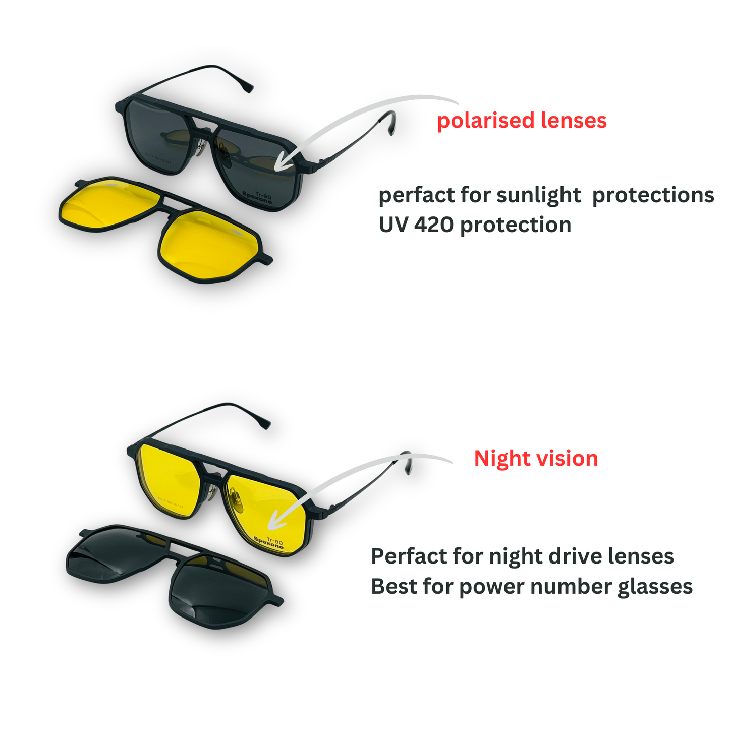 Spexone 3-in-1 Magnetic Clip-On Eyeglasses – Polarized UV Sunglasses