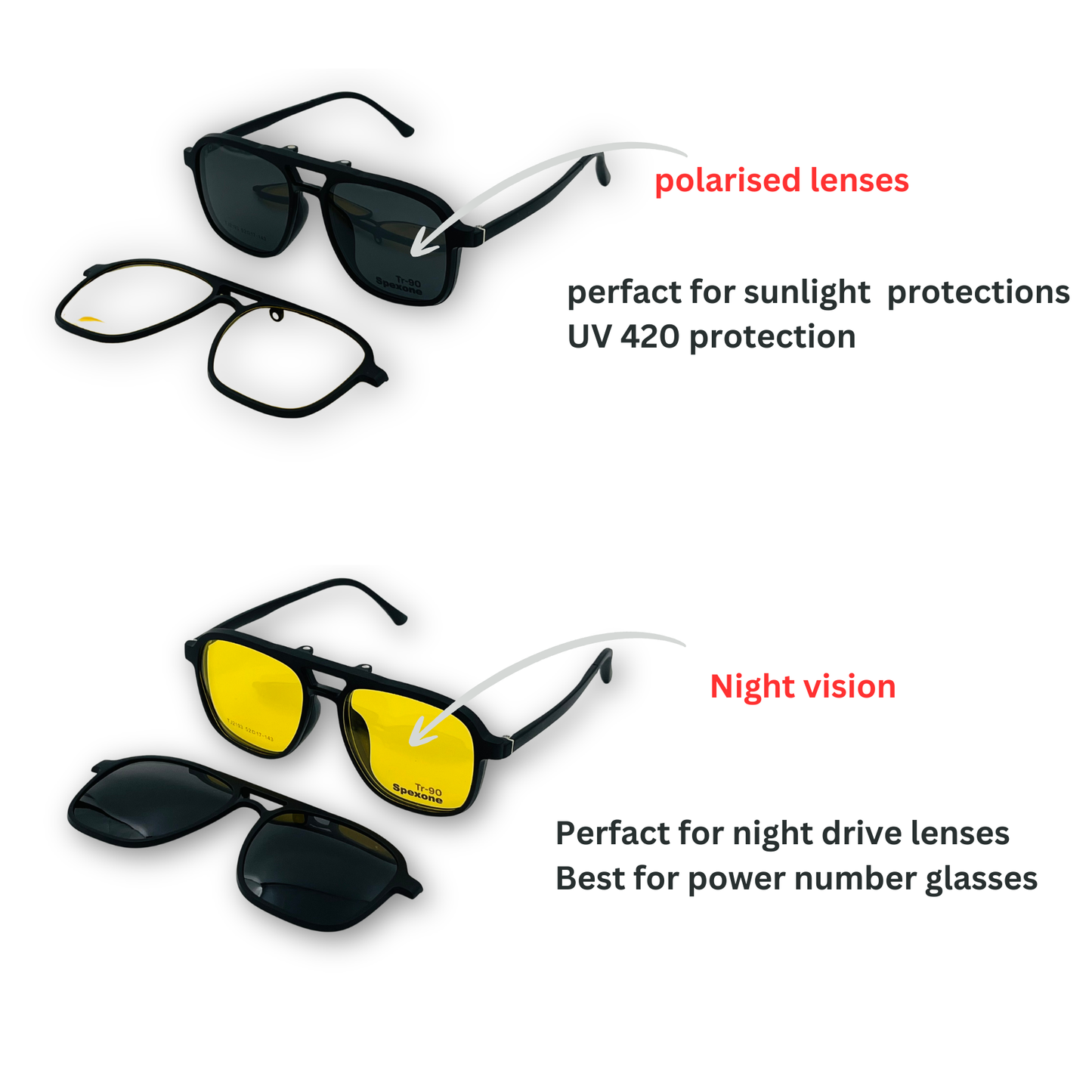 Spexone 3-in-1 Magnetic Clip-On Eyeglasses – Polarized UV Sunglasses