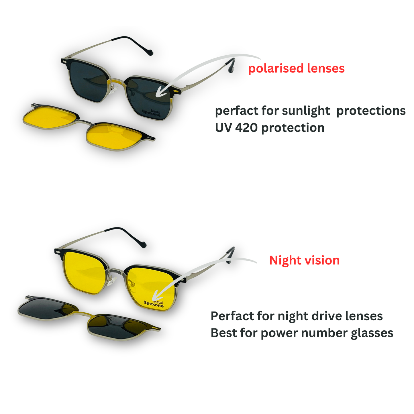 Spexone 3-in-1 Magnetic Clip-On Eyeglasses – Polarized UV Sunglasses