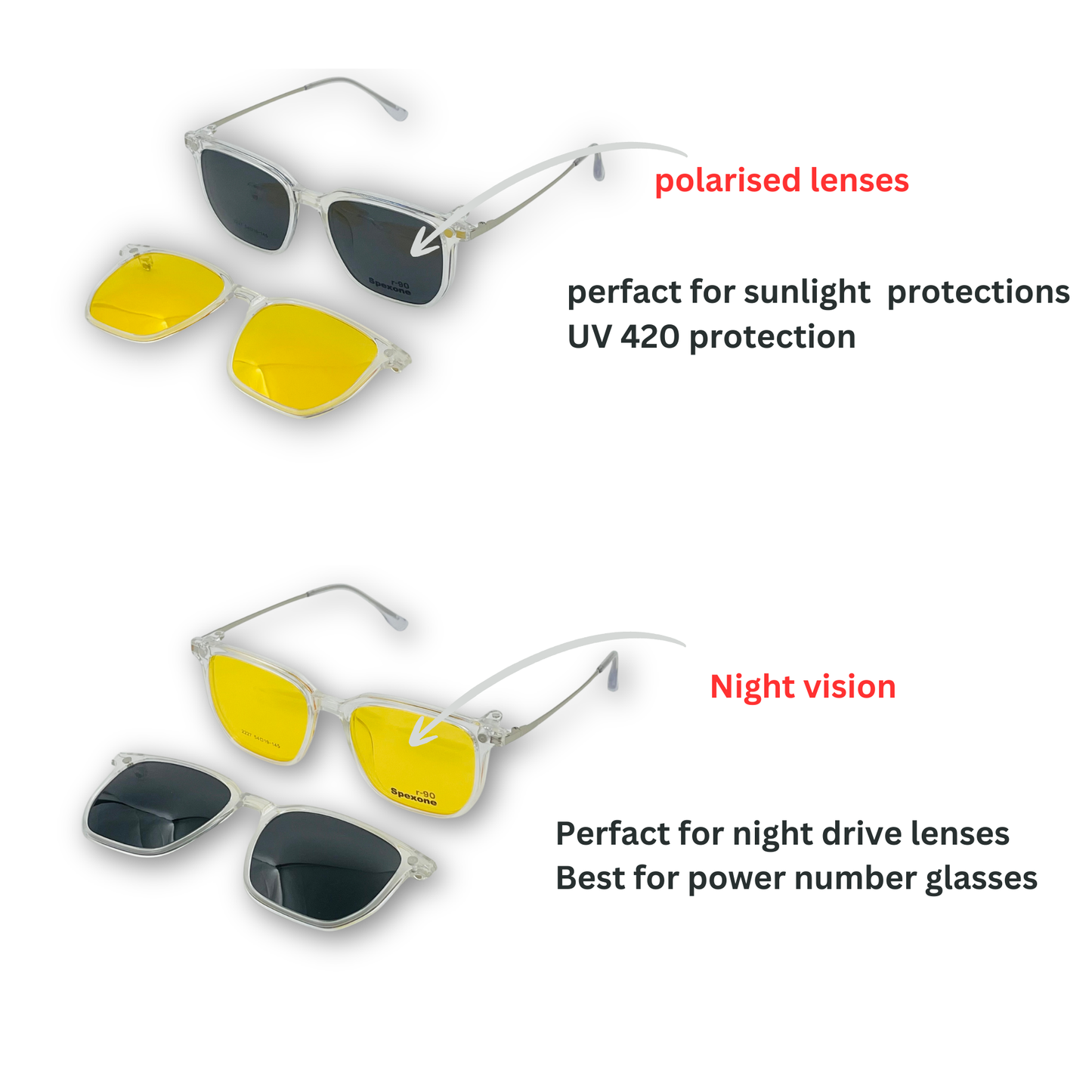 Spexone 3-in-1 Magnetic Clip-On Eyeglasses – Polarized UV Sunglasses