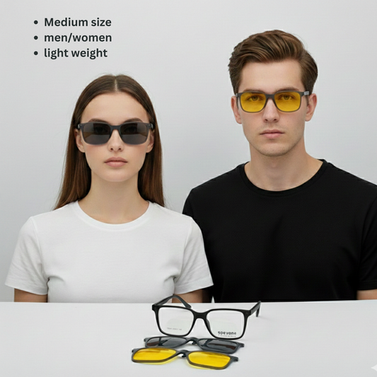 Spexone spexmark LA005 Premium 3-in-1 Magnetic Clip-on Eyeglasses Gray in square shape